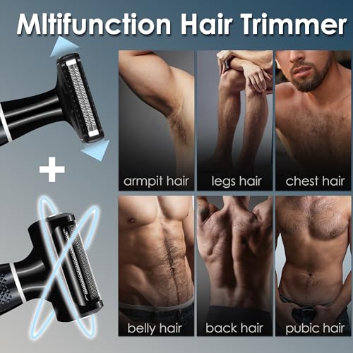 Body Hair Trimmer for Men, Electric Groin Pubic Hair Trimmer, Body Hair Groomers, Waterproof Wet/Dry Ball Trimmer for Full Body and Privates with Replacement Body Groomer Foil Heads (A)