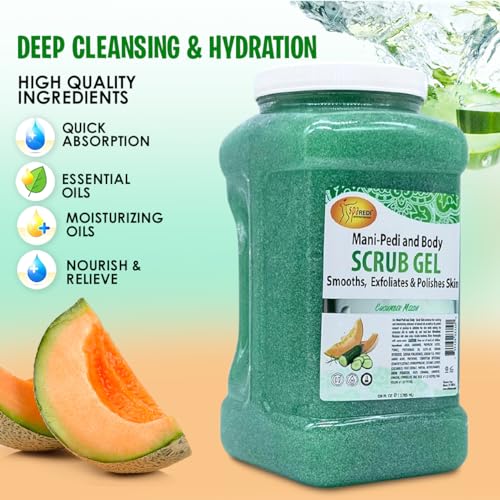 SPA REDI ? Exfoliating Scrub Pumice Gel, Cucumber Melon, 128 Oz - Manicure, Pedicure and Body Exfoliator Infused with Hyaluronic Acid, Amino Acids, Panthenol and Comfrey Extract