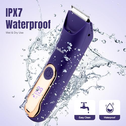 RESUXI Electric Bikini Trimmer for Women,Pubic Hair Trimmer Ceramic Blade Electric Razors Shaver for Underarm Leg Arm Body Hair Private Area,Wet/Dry IPX7 Waterproof Rechargeable LCD Display LED Light