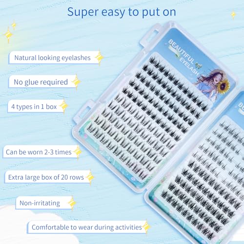 Eyelash Extension Kit - 20 Rows Glue-Free, 205pcs 4-in-1 with Independent Lashes, High Capacity