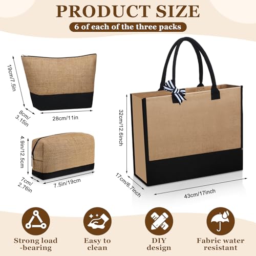 18 Pcs Burlap Tote Bags Bulk and Makeup Bag Set Large DIY Jute Tote Personalized Gift for Wedding Bridesmaid Women