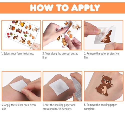 96PCS Woodland Animal Pre-Cut Temporary Tattoos for Kids - Cute Forest-Themed Party Favors, Perfect for Birthday Parties, School Prizes, Autumn Celebrations