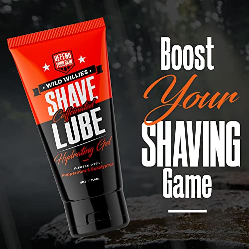 Premium and Hydrating Shaving Gel, Shave Lube by Wild Willies - Formulated with Caffeine, Calming Jojoba Oil & Cooling Eucalyptus Oil to Reduce Redness, Fight Nicks, Cuts, and Razor Burns (Pack of 2)