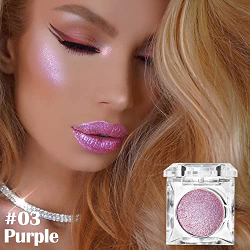Purple Pink Shimmer Glitter Highlighter Contour Palette, Chameleon Face Illuminator Highlighter Powder, Diamond Glow Sparkle Highlight Makeup Face Body Cheek, 03# Purple Pink