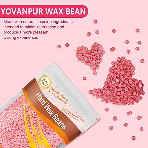 1.3lb Hard Wax Beads for Hair Removal, Yovanpur Pearl Wax Beads for Brazilian Waxing, Waxing Beans for Sensitive Skin, 21oz Face Eyebrow Back Legs At Home with 20pcs Wax Sticks (Rose pink & Cream)