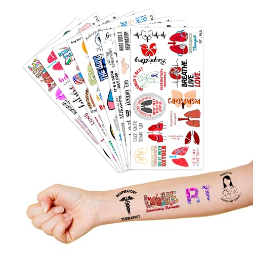 (96PCS) Best Respiratory Therapist Care Week Temporary Tattoos Birthday Themed Party Supplies Decorations Favors Cute Funny Lung Nerd Stickers Tattoo Gifts for Kids Girls Boys Women Decor Class Reward