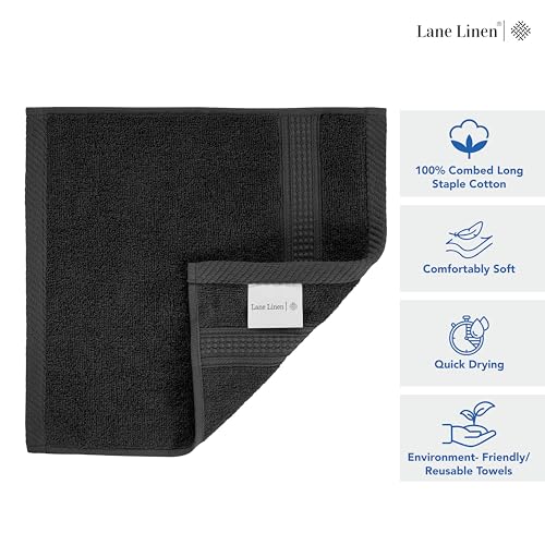 Black Hand Towels for Bathroom - 6 Pack (16"x28"), 100% Ringspun Cotton Hand & Face Towel - Soft, Prevent Fraying, Fade and Shrink Resistant - Daily Use Gym Towels for Men & Family Bathroom Hand Towel