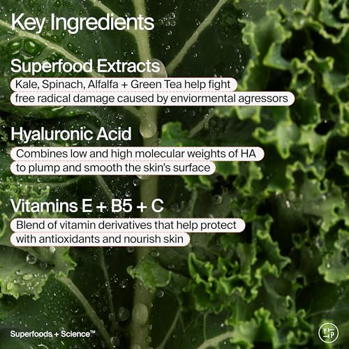 Youth To The People Superfood Air-Whip Moisture Cream - Kale + Green Tea Hyaluronic Acid Face Moisturizer, Smooths + Hydrates Up to 48HR with Dewy Glow, Non-Greasy Lightweight Gel, Non-comedogenic