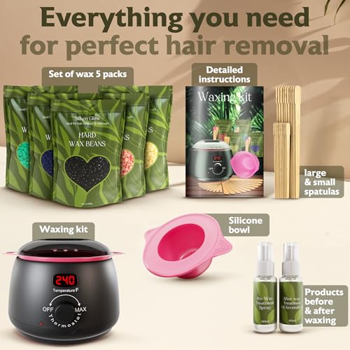 Wax Kit for Hair Removal, Wax Pot for Hair Removal for Face, Body, Leg, Bikini, Brazilian Wax, Waxing Kit for Women & Men (34 Accessories)