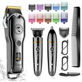 Hatteker Hair Clipper Cordless Barber Clipper T-Blade Beard & Nose Trimmer Grooming Kit Professional IPX7 Waterproof