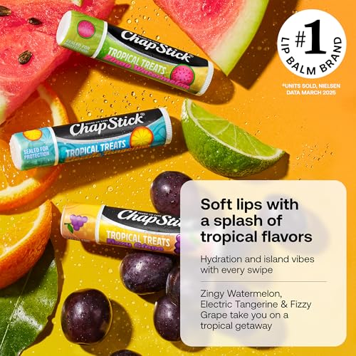 ChapStick Lip Care, Tropical Treats Collection (6 Sticks) ? Electric Tangerine, Fizzy Grape & Zingy Watermelon Lip Balm, 0.15 Oz Ea