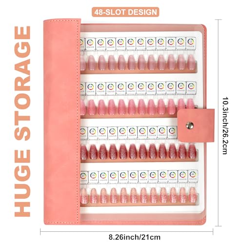 144 Magnetic Nail Swatch Book,Leather Nail Color Display Book with 144 Magnetic Tips & Number Labels,Professional Nail Salon Color Display Book for Easy Preview & Storage ( 3 Page )