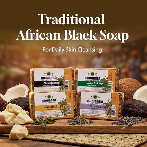 AKWAABA African Black Soap with Turmeric | 4 oz | Cleansing Bar for Face & Body