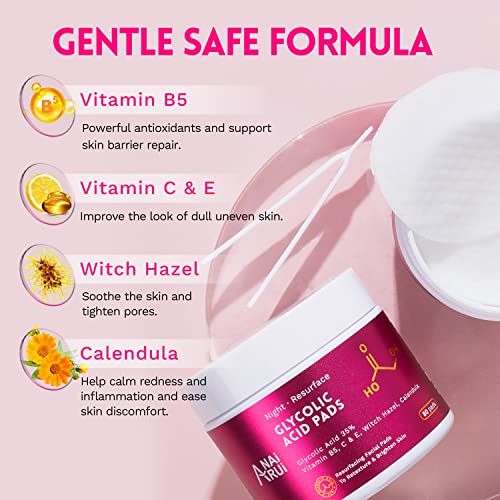 ANAI RUI Glycolic Acid Pads 35% Exfoliating Pad for Face, with Witch Hazel, Calendula, Resurfacing pads, Acid Peel for Face 80 Pads