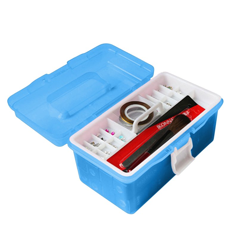 Multipurpose Portable Storage Box Organizer with Handle and Removable Tray - Blue