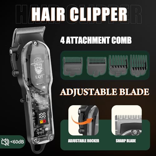 Professional Barber Kit for Men,Cordless Hair Clipper, Beard Trimmer, Foil Shaver,Nose Hair Trimmer Set, Transparent Design, LED Display,Home Grooming Tools,Gifts for Men, Father's Day & Holidays