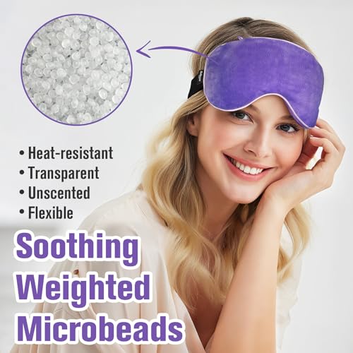Heated Eye Mask Warm Compress for Eyes, Soothing Weighted Eye Mask for Sleeping, Microwave Moist Heating Pad Hot Compress for Eyes Relaxation, Reusable Sleep Mask for Home, Office (Purple)