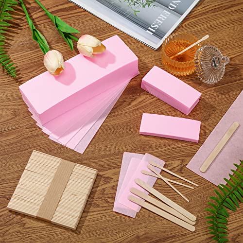 400 Pieces Wax Strips Sticks Kit, Non-Woven Waxing Removal Strips with Wax Applicator Stick for Body Skin Facial Hair Removal Tools(Pink)