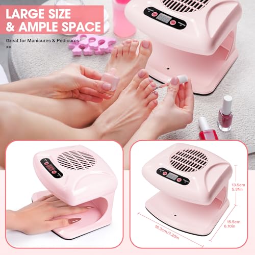 Nail Dryer for Regular Polish,LXIANGN 300W Timing Warm Cool Wind Air Nail Drying Fan with Auto Sensor,Professional Nail Fan Blow Dryer for Manicure Salon and Daily Home Use (Pink)