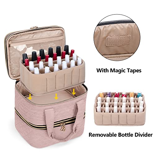 Yarwo 3 Layers Nail Polish Organizer Holds 48 Bottles (15ml/0.5 fl.oz), Detachable Nail Polish Case with Adjustable Dividers, Travel Case for Manicure Set, Dusty Rose (Bag Only, Patent Pending)