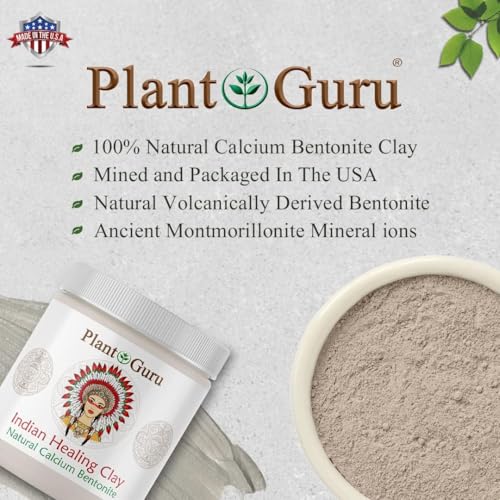 Plant Guru Calcium Bentonite Clay Powder 15 lbs. Bulk Wholesale 100% Natural Indian Healing Clay - Deep Pore Cleansing Facial And Body Mask - Detox Clay for Face, Hair, Acne, and Bath.