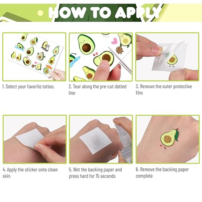 8 Sheets (96PCS) Avocado Temporary Tattoos ? Cute Fruit Theme Birthday Party Supplies, Fun Decorations & Favors for Kids, Boys, Girls, School Gifts & Rewards