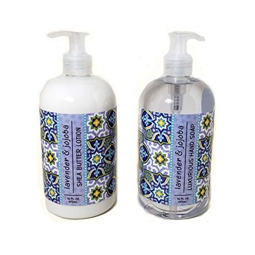 Greenwich Bay Trading Company Garden Collection Bundle: Lavender & Jojoba - 16 Ounce Shea Butter Lotion & 16 Ounce Hand Soap