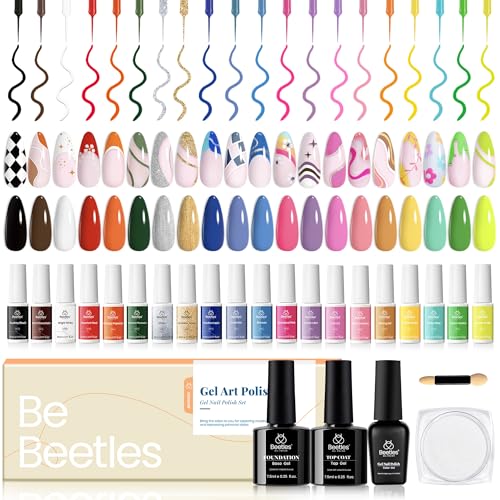Beetles Gel Liner Nail Art Polish Set with Chrome Nail Powder Mirror Effect Manicure Nails Art Decoration