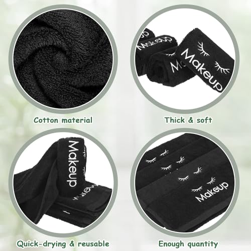 Shimeyao 13x13 Inch Black Makeup Towels Bulk Reusable Makeup Washcloths for Face Facial Remover Washcloths Absorbent Cotton Towel for Salon Spa Women Skin Care(24 Pcs,Classic)