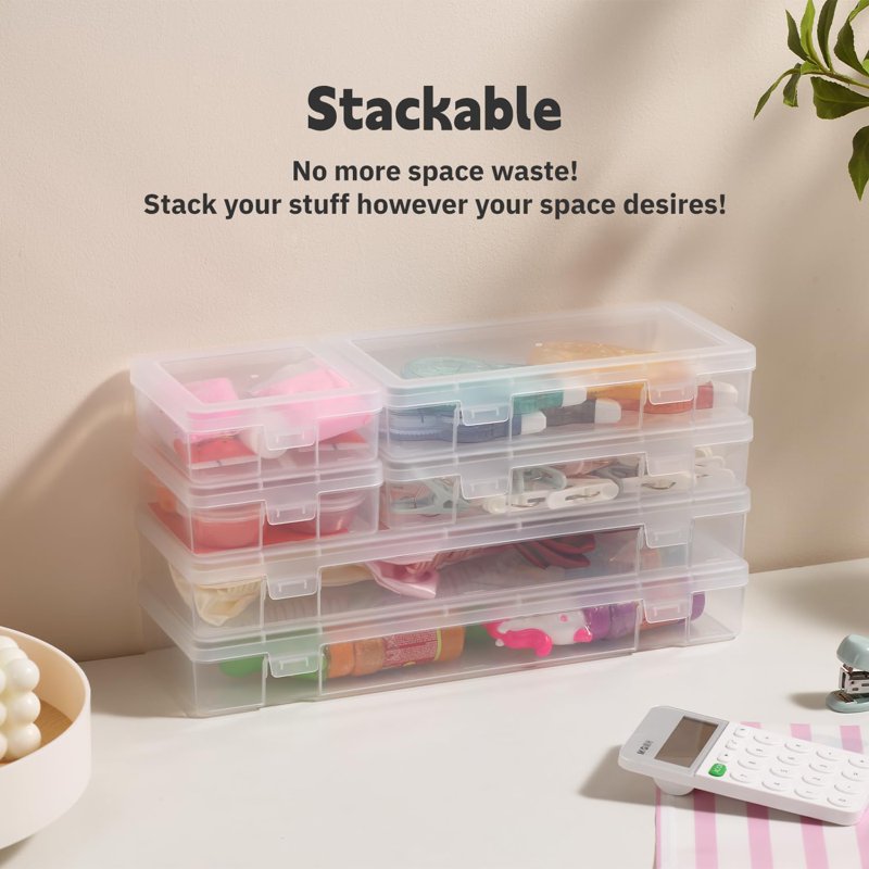 Stackable Plastic Storage Boxes Set - Clear Hobby Art Organizer, Multiple Sizes
