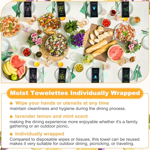 Moist Cotton Towel Bulk Moist Towelettes Individually Wrapped 8.7" x 8.7",White Towel Services,Refreshment Pre Moistened Towels Lavender,Lemon,Mint and Unscented for Sport Party Spa (pack of 200)