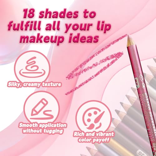 18 Colors Lip Liner Set, Lip Liner Pencil Collection, Smooth Moisturizing Waterproof Lip Liners for Precise Definition Fuller Lips, Smudge Proof Long Lasting, Beginner Friendly£¨Set 3