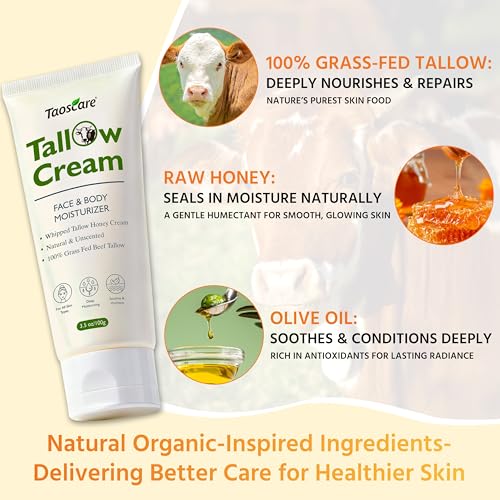 Beef Tallow for Skin, 100% Grass-Fed Whipped Tallow Balm ? Organic Moisturizer for Face & Body ? Deep Hydration for Dry & Sensitive Skin ? Natural Tallow Cream