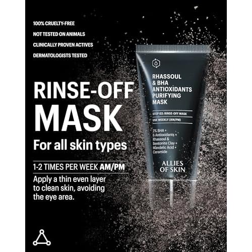 Allies of Skin 2% BHA & Rhassoul Clay Face Mask | Weekly Treatment to Reduce Pores and Blemishes | Control Breakouts, Acne and Blackheads | Hydrate and Retain Moisture (1.7 oz)