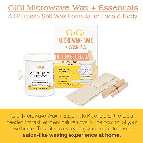 GiGi Microwave Wax Kit - All Purpose Honee Soft Wax Hair Removal Kit for Face & Body, Includes Wax, Strips, and Applicators, Easy At-Home Waxing, 1 Set