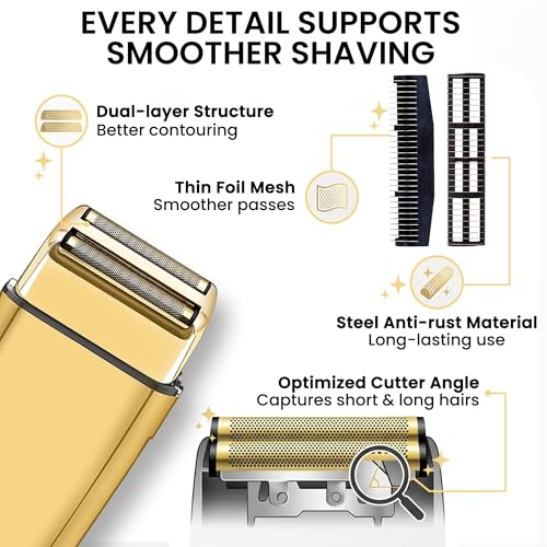 2 Pack Shaver Replacement Foil Compatible with Babyl*ss FXFS2G/FXFS2, Shaver Foil Replacement for Superior Shaving (Gold)