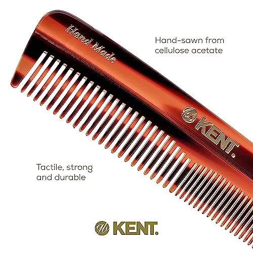 Kent R7T Double Tooth Hair Pocket Comb, Small Coarse/Wide Comb for Hair, Beard, and Mustache Grooming for Men, Women, and Kids - Saw Cut, Hand Polished, Handmade in England