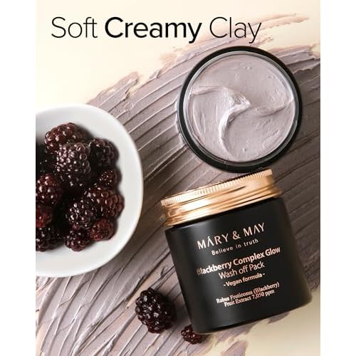 Mary&May Vegan Blackberry Complex Glow Wash Off Mask - Blackhead Care, Pore Clearing, Anti Aging Clay Mask - Bright and Glow Skin - Korean Skincare, 1.01oz.