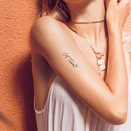 6 Sheets Let Them Heart Temporary Tattoo Stickers - Water Resistant Fake Tattoos for Women/Adults/Kids, Long-Lasting Black Letter Design, Easy Apply & Remove for Parties