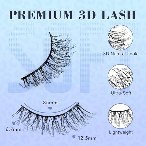 Natural Wispy Strip Lashes, 12.5mm Lightweight Faux Mink Lashes, 35mm Flared False Eyelashes for Everyday Natural Look, Soft & Comfortable, 5 Pairs