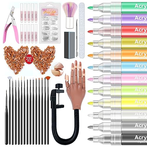 Saviland Nail Art Supplies with 12pcs Nail Art Pens Set and Practice Hand for Acrylic Nails