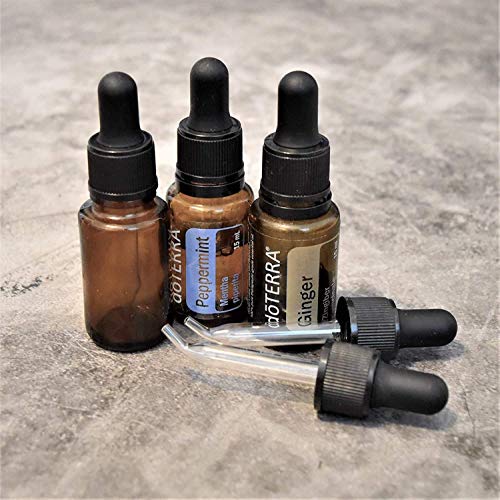 Essential Oil Dropper Tops for 15ml Bottles ? 6?Pack Bent Glass & Rubber Bulbs ? Fits Standard Boston Round (18/415) ? Leak?Proof, Reusable, Perfect for Thicker Oils & DIY Use