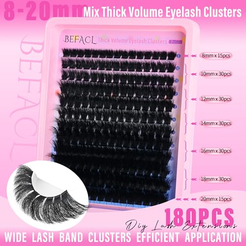 Volume Eyelash Clusters 300D Lash Clusters Thick Lash Extension 8-20mm Individual Lash Extensions DIY Cluster Eyelash Extensions Dramatic Full Salon Look at Home by Befacl
