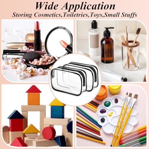 16 PCS Clear Makeup Bags,Clear Toiletry Bags TSA Approved,Waterproof Clear Cosmetic Bags,PVC Travel Bag with Zipper,Portable Transparent Cosmetic Pouches for Women Men Vacation(Black,Medium)