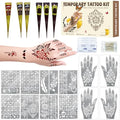 136 Pieces Henna Tattoo Stencil Kit, Temporary Tattoos Stencils Kit with 6 Pcs (Brown/Black/Red) Ink, DIY Face Body Art Painting Kit for Festivals Wedding Party