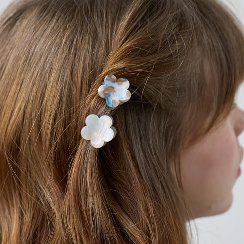 L. Erickson Honeycomb Mini Flower Hair Clips, 3-Pack ? Neutral Tortoise, Pearl, and Blue Marble Claw Clips for Effortless Everyday Styling, Updos, and Half-Up Looks