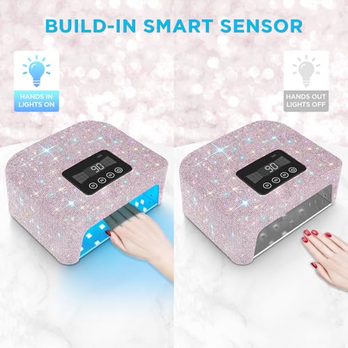 Aedavey Cordless UV Nail Lamp, Rechargeable LED Light with 4 Timer Modes, Gel Nail UV Decorate with Sparkling Rhinestones (Sparkly Lilac)