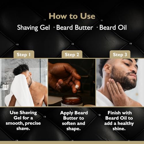 Beard Grooming Set ? Beard Oil, Beard Butter & Shaving Gel ? Hydrate, Soften & Style (3-pack, Tobacco Vanilla)