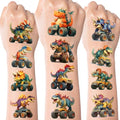 117 PCS Monster Truck Dinosaur Temporary Tattoos for Kids, 3D Cartoon Themed Pre-Cut Fake Tattoo Stickers, Birthday Party Favor Supplies and Decorations, Rewards Prizes for Boys and Girls