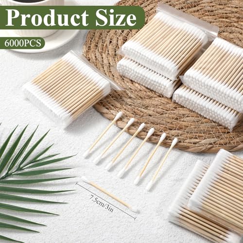 SHENLIU Bamboo Cotton Swabs 6000 Count, Natural Organic Cotton Buds For Ear, Ear Sticks Double-Tipped Buds for Makeup, Nails, Makeup, Personal Care, Daily Cleaning, Pet